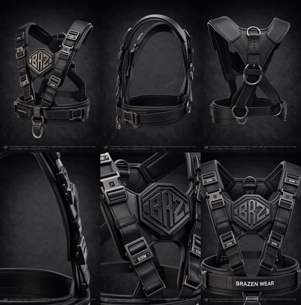 Structural Harness — Vault Edition shown in front, side, rear and detail views