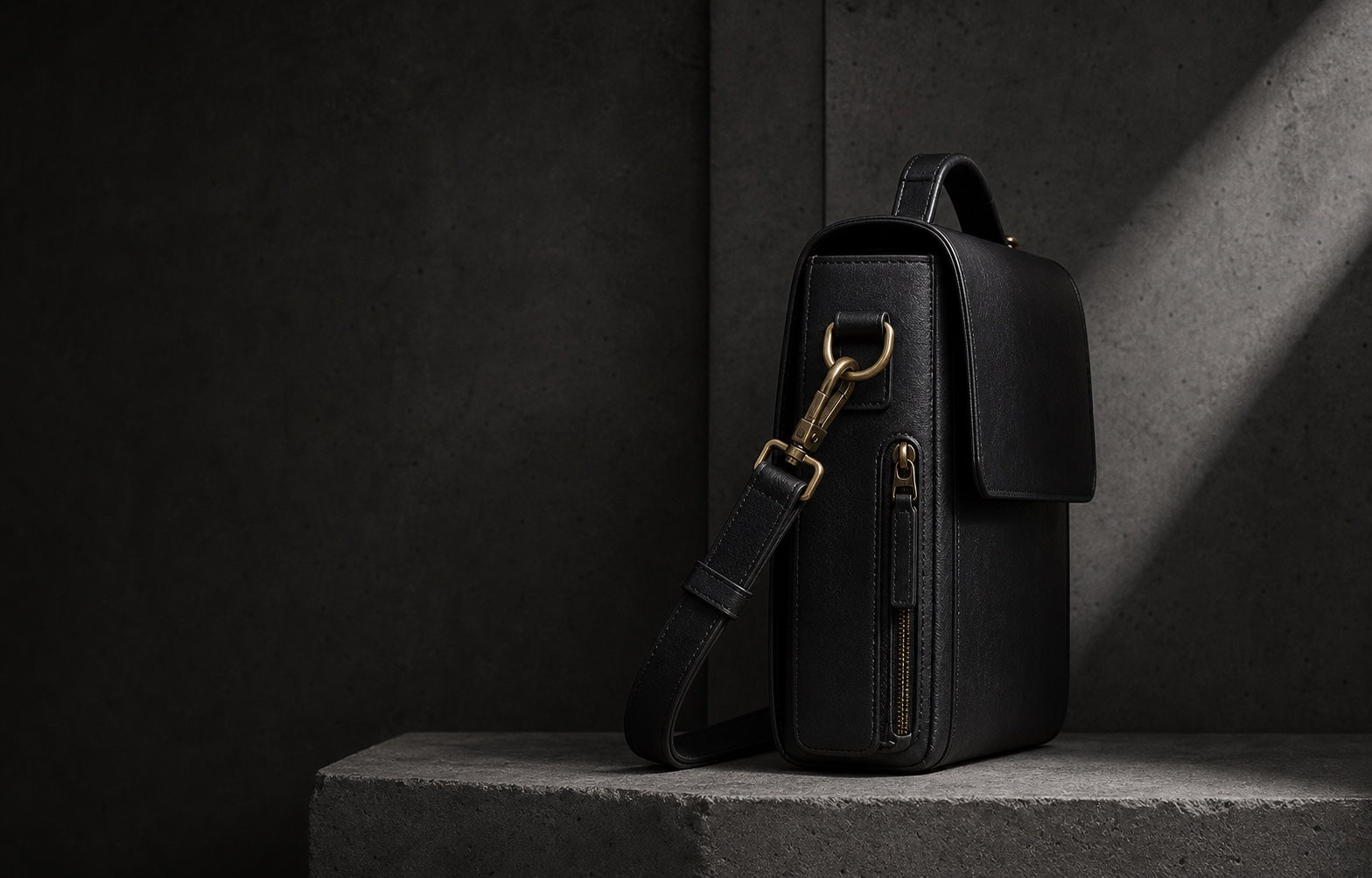 AI-generated visual of The Brazen Vault Crossbody; final photography pending physical sample approval